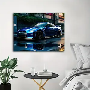 1 piece/set frameless canvas painting print poster, Artistic, classic realistic art, blue sports car R35, perfect gift for Japanese JDM culture lovers, gift for bedroom, living room, mural, wall decoration, Unframed Wall Art