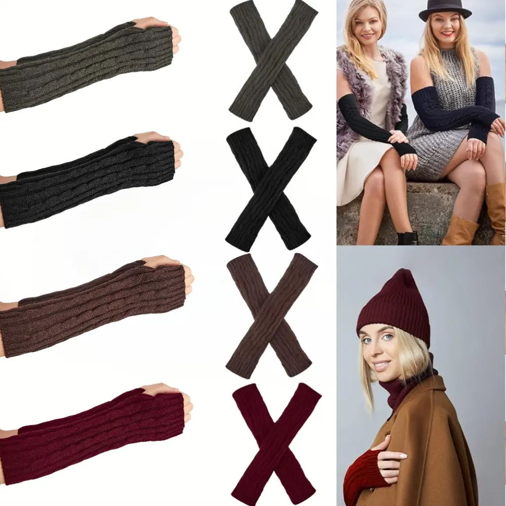 4 Pairs Arm Warmer Long Fingerless Gloves, Open Finger Wrist Warmers Arm Sleeves Socks with Thumb Hole for Women Adult Arm Warmer Sleeve Premium Long Thermal Can Be Used As A Birthday Gift