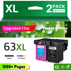 63XL Ink Cartridges Black and Color Replacement for HP Ink 63 for HP 63XL Ink Cartridge Combo Pack Work for HP OfficeJet 3830 4650 5255 5258 5200; Envy 4520 4512 4510; DeskJet 1112 2130 3630 (2 Pack) Ink Cartridge Replacement Tri-Color