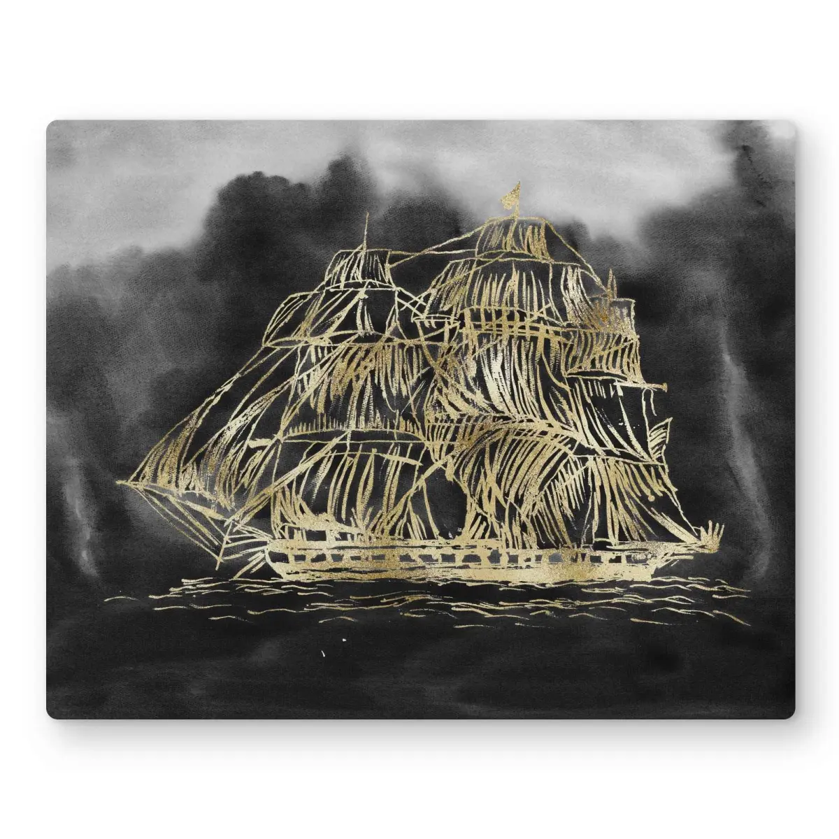 Begin Home Decor C1MP16200WZLZ8 16 x 20 in. Old Sailing Ship Illustration Wall Art - Bathroom Boat Metal Print