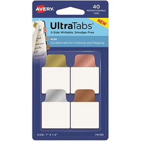 Avery AVE74785 Metallic Colored Tabs Tape Flags, 1x1.5 in. Hand-Writable Index Tabs for Indexing and Flagging, Ultra-Repositionable, Pack of 40, Rose Gold, Organizers, Rectangular