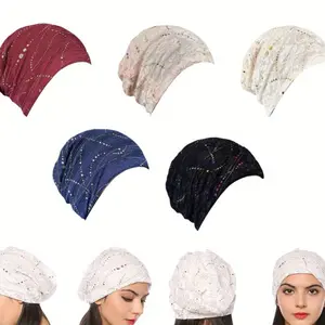 [Summervibes] 5Pcs/Set Women's Slouchy Beanie Chemo Hat,Multicoloured Stretch Cancer Head Wraps Sleep Head Scarf for Cancer Patient,Halloween Christmas Party Decor Gifts