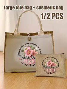 Jesus Pattern Handbag with Makeup Bag, Portable Zipper Wallet for Women, Fashion Travel Toiletry Bag, Multifunctional Teacher Shoulder Bag