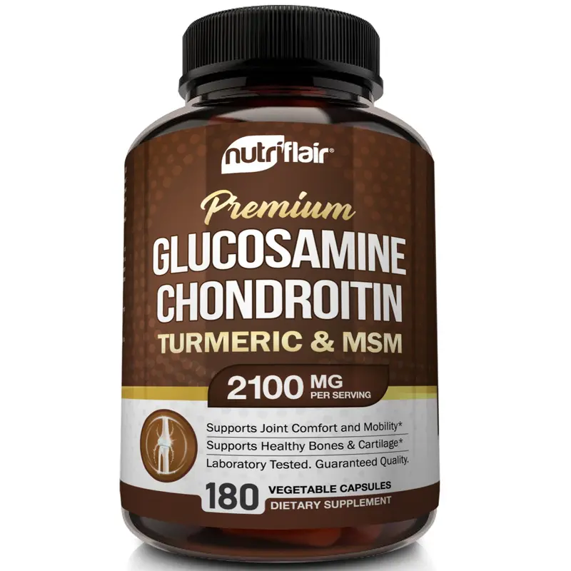 NutriFlair Glucosamine Chondroitin with Turmeric & MSM Dietary Supplement, Anti-Inflammatory Joint Health Support, Natural Dairy-Free - 180 capsules