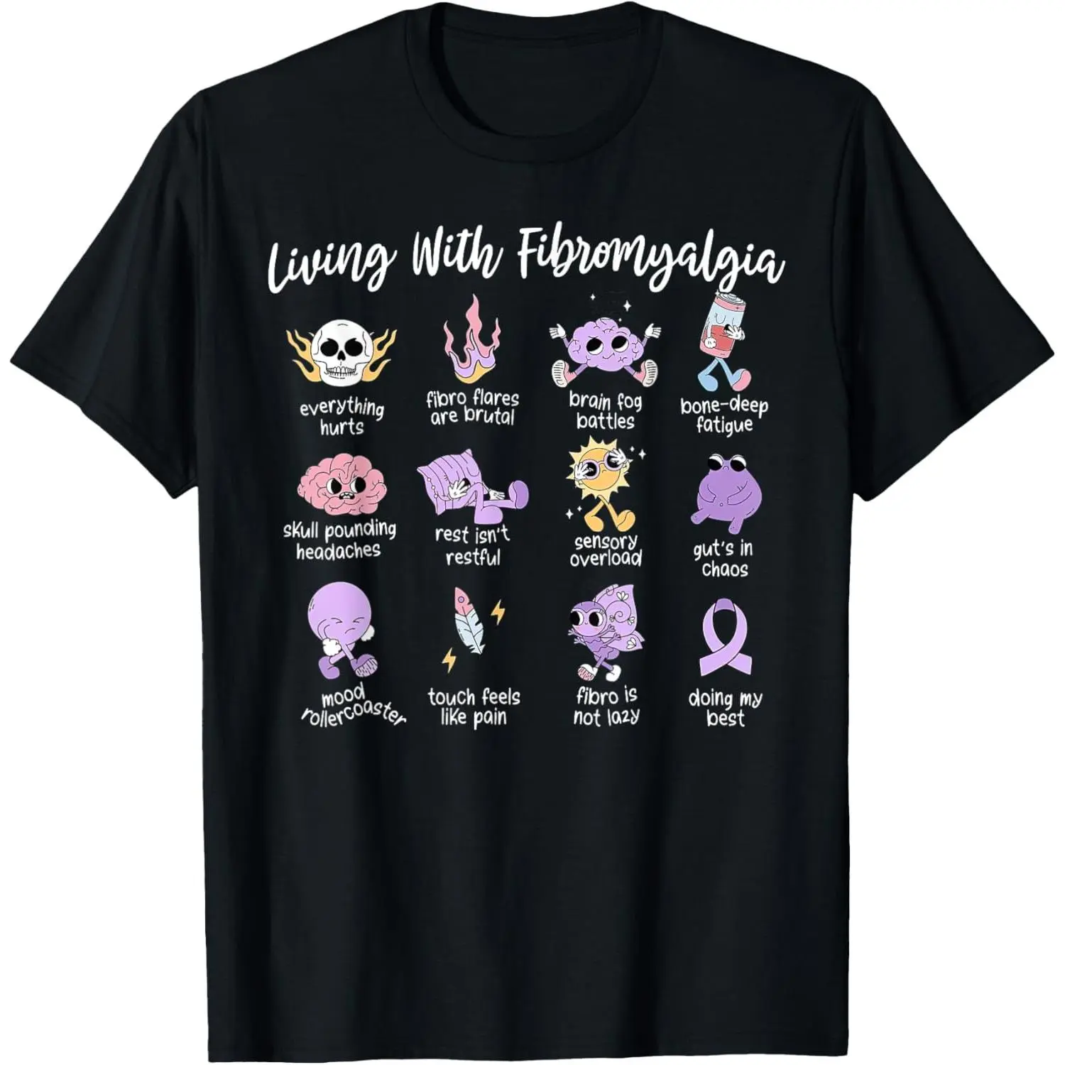 Women's 100% Cotton Short-Sleeve Crew Neck Casual Distressed Vintage Graphic T-Shirt - Fibromyalgia Awareness Support, Everyday Streetwear Clothes, All Seasons Top