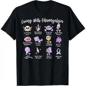 100% Cotton Living With Fibromyalgia Awareness Fibro Survivors Support T-Shirt