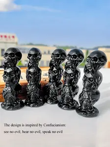 Skull Tower Figurine, 1 Count Exquisite Crystal Obsidian Three Skull Tower Ornament, Unique Handmade Crafts Decorative for Halloween, Party and Home Decoration