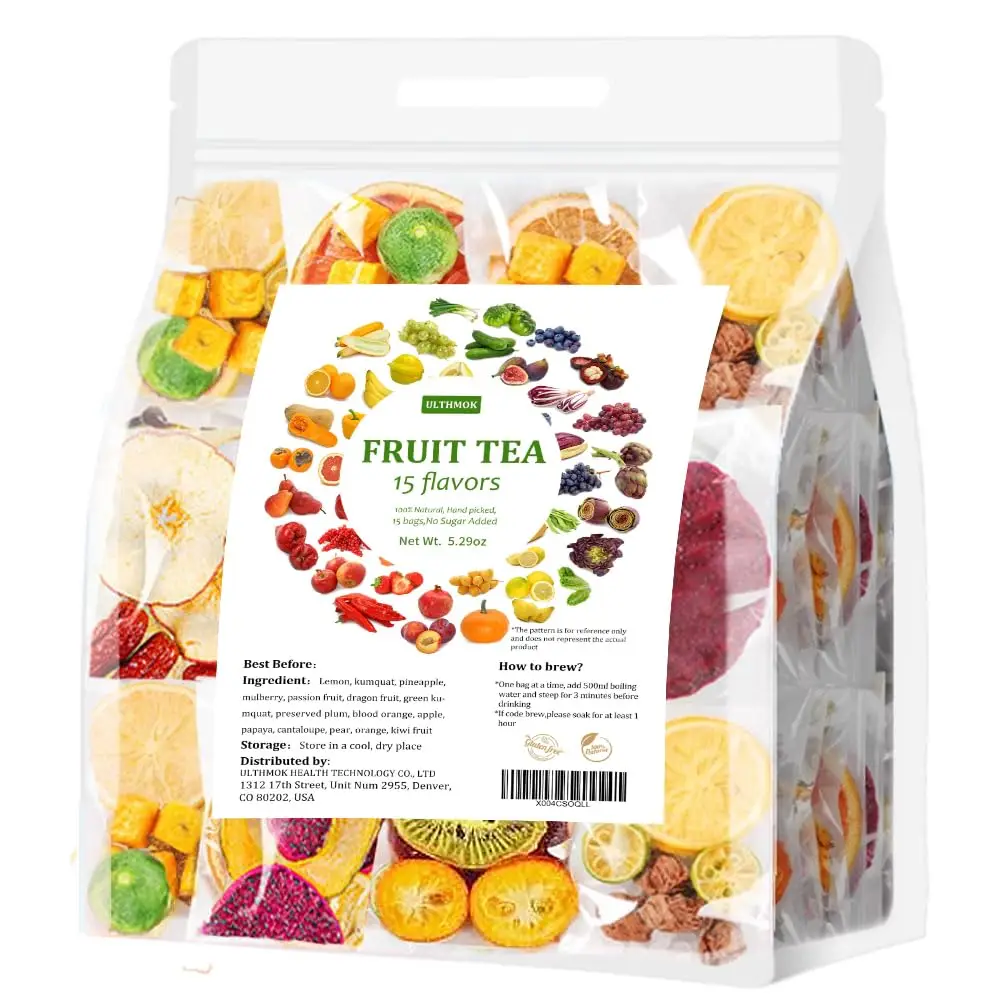 15 Favors Fruit Tea 5.3Oz/150g Combination of Dried Lemon slices & Orange & Pineapple & Passion Fruit & Apple & Pear & Dragon Fruit