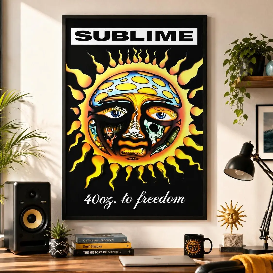 punk band poster,Sublime 40oz To Freedom poster, Vintage Band Music Poster, Retro Sun Album Cover Print, Rock Room Decor, No Frame