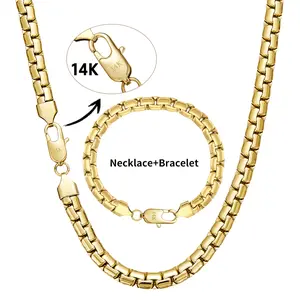 14K Gold-Plated Cuban Necklace & Bracelet Set Vintage Feel Stainless Steel Anti-Rust Technology christmas Gift for Women Men 18/20/24 inches
