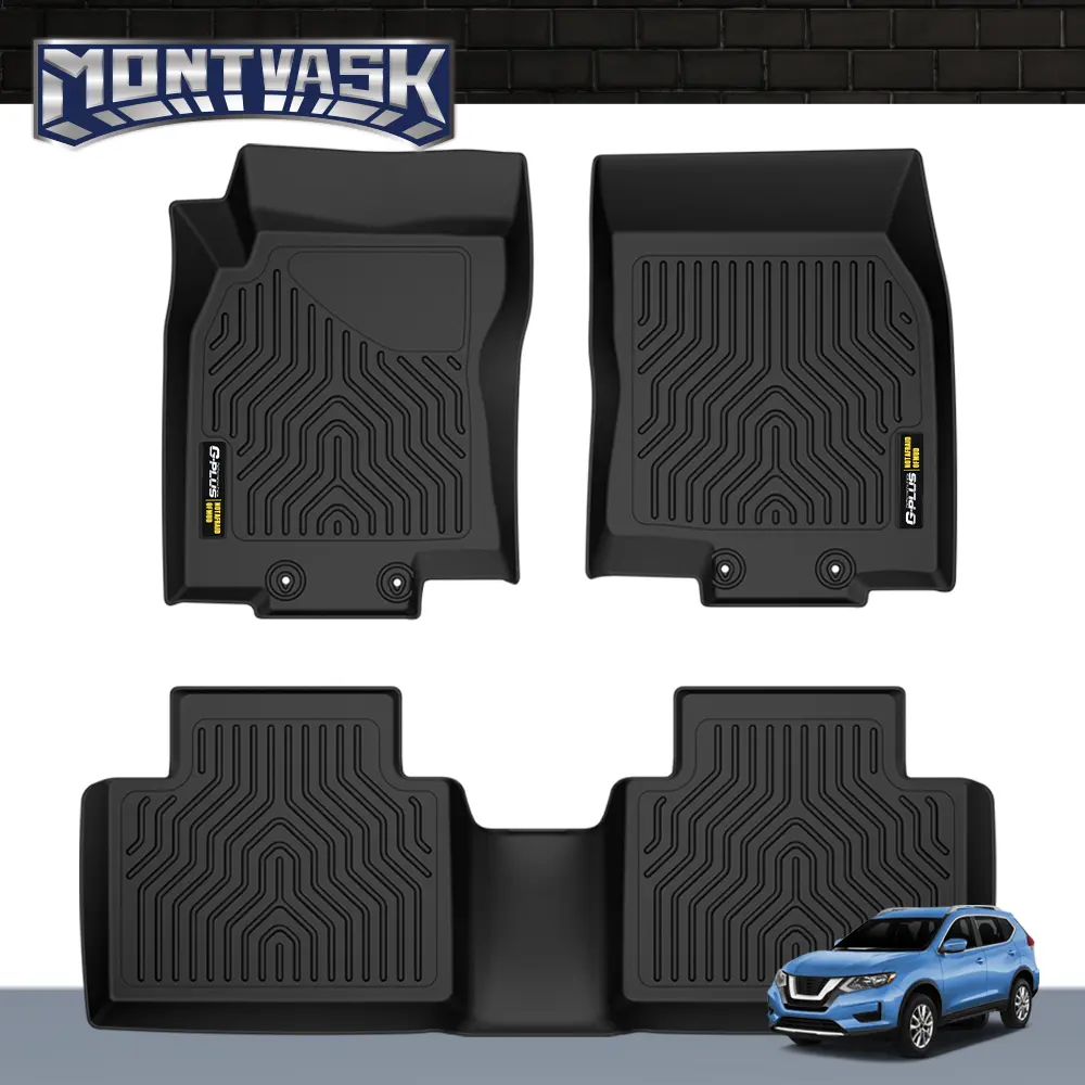 CROSSDESIGN 3PCS TPE Floor Mats for 14-20 Nissan Rogue Car All Weather TPE Floor Set  Plaid 3D Material Cargo  All-Weather Car Mats Anti-Slip Trunk Mat Accessories Custom