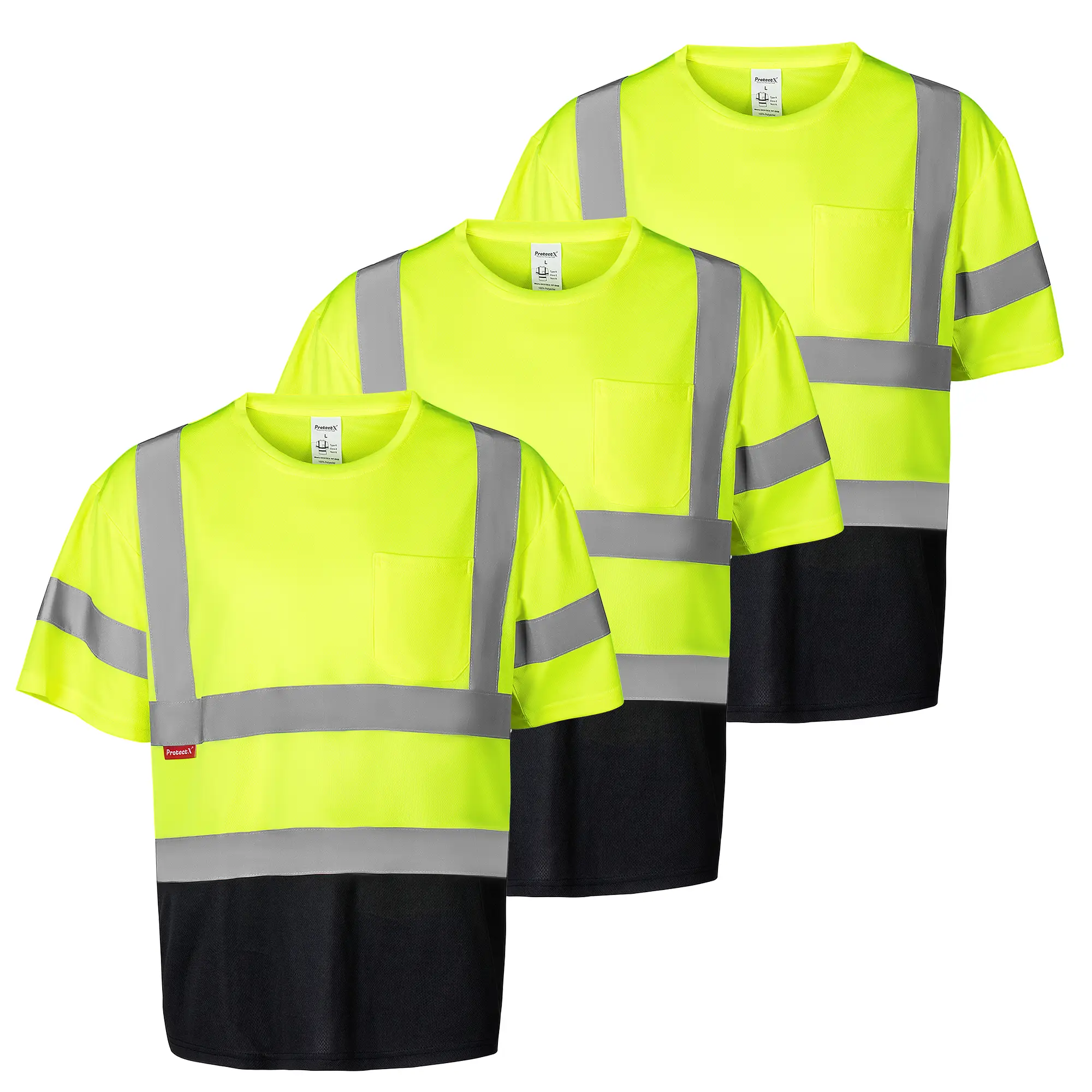 ProtectX Hi Vis Shirt Short Sleeve Reflective Safety Shirt, Men's Heavy Duty Breathable Hi Vis Shirt Multi pocket reflective safety Construction Workw