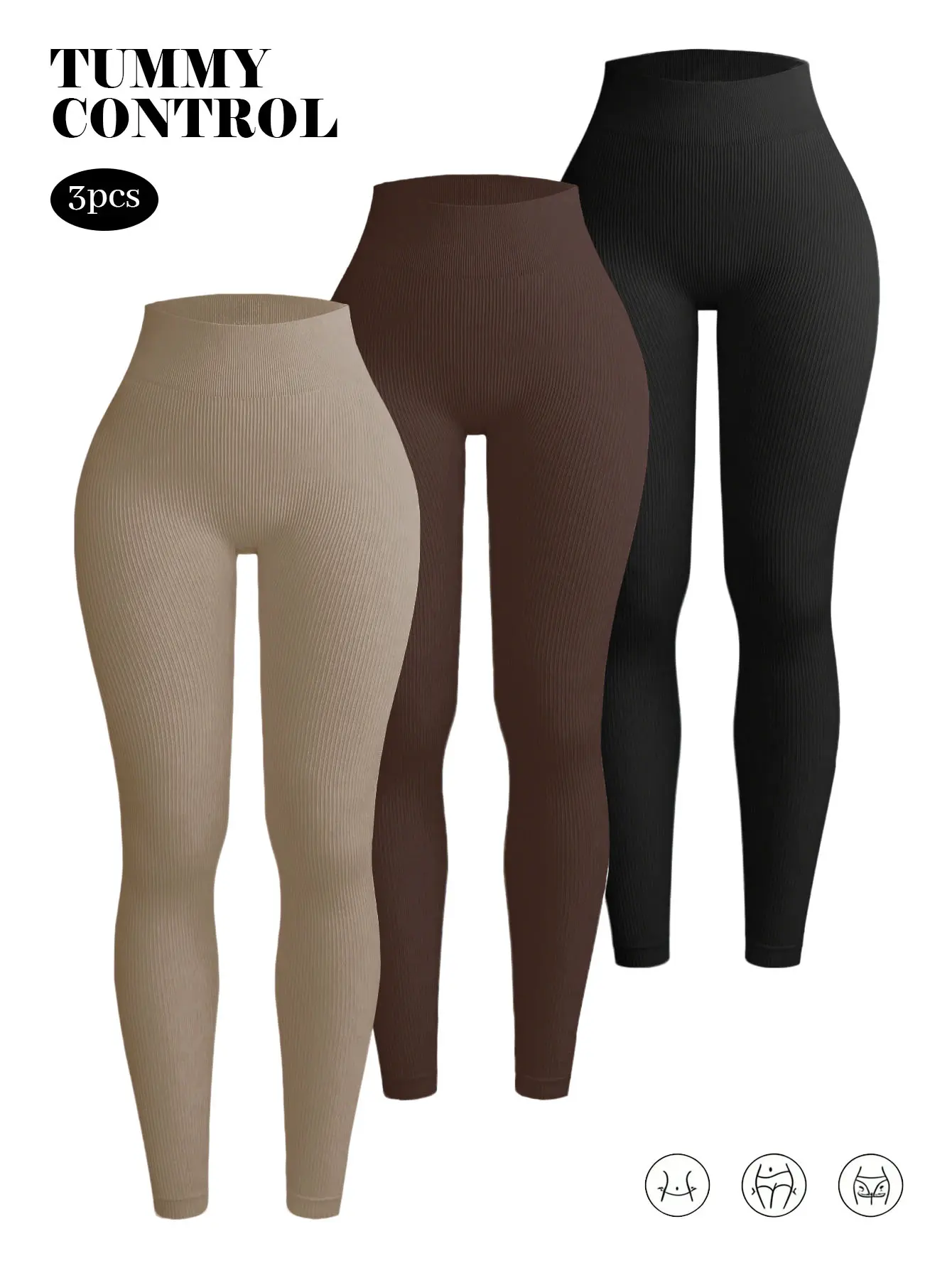 Women’s 3 Pack High Waist Yoga Leggings, Rib-Knit Seamless Stretch Workout Pants, Soft Long Activewear Leggings for Running, Gym & Daily Wear Breathable