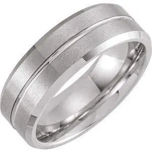 White PVD Tungsten 8 mm Grooved Beveled-Edge Band Size 8.5 with Matte Finish