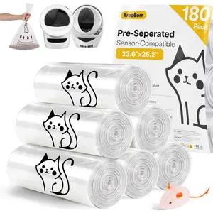 180 Pack Pre-Separated Transparent Heavy Duty Waste Bag Liners for Most Automatic Self Cleaning Cat Litter Boxes, 5/4/3 Size, 9-11 Gallon Capacity