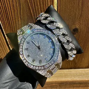 Men's Iced Bling Out White Gold Plated Watch with Bracelet - Fashion Accessory