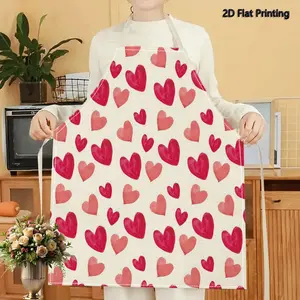 1PC 2D Flat Printed Pink Hearts Valentine Pattern Apron For Home Cooking, Kitchen Wear, And Cooking Enthusiasts