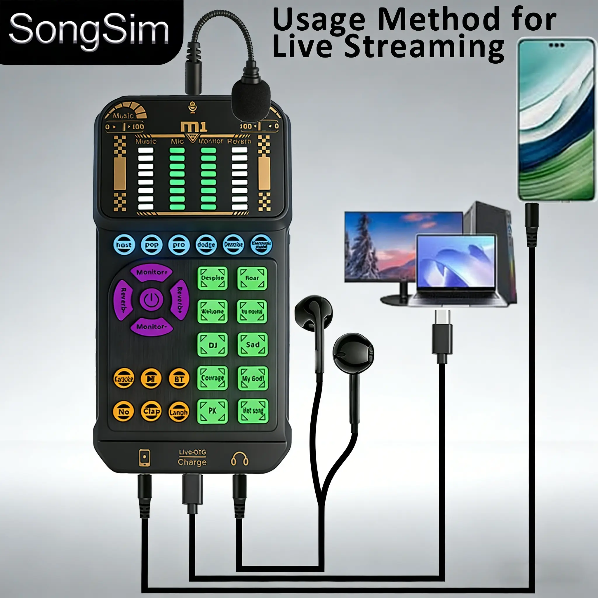 Handheld Real-Time Voice Changer, Convert Sound to Female/male/kid/senior, Ideal for Gaming Live Streaming/voice Chat/video Production