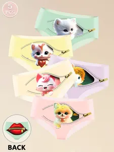 5-Pack Women's Seamless Slim Fit Underwear, Lady Colorful Cartoon Animal and Lip Print Thong, Comfortable Breathable Everyday Wear