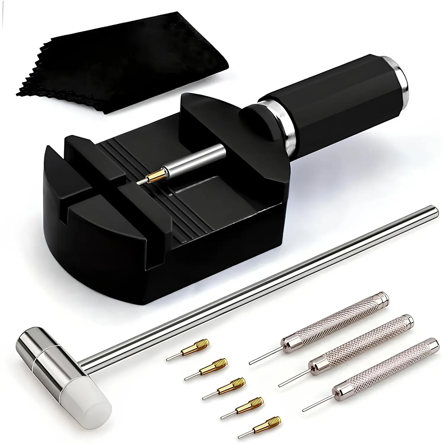 11 PCS Watch Link Removal Kit, Watch Band Sizing Tool for Bracelet Adjustment, Pin Remover, Watch Hammer & Spring Bar Tool, Watch Repair Kit (Black) Watch Repair Tools Watch Repair Tools