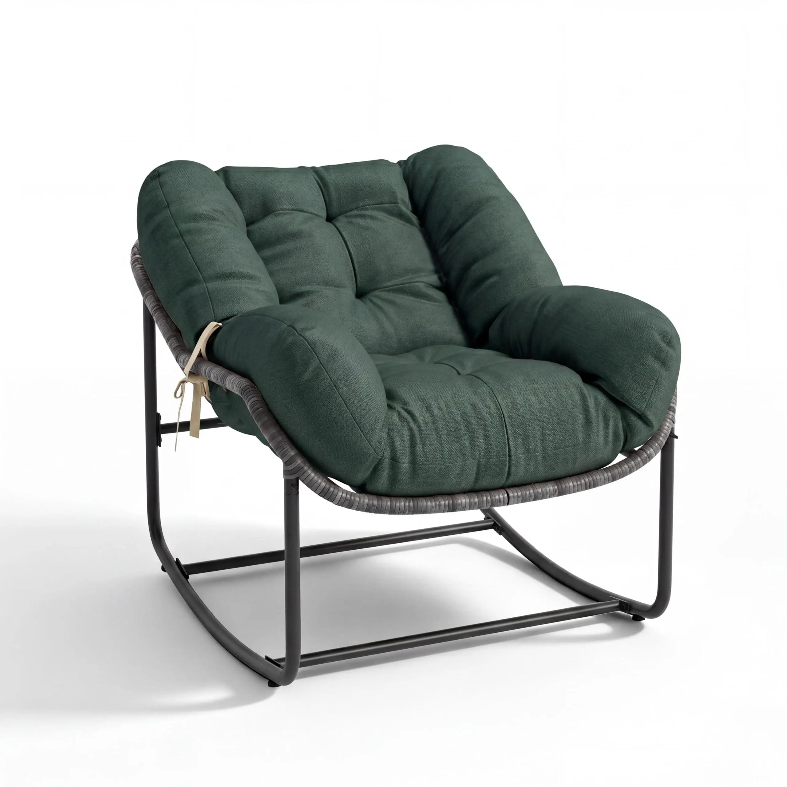 Oversized Egg-Shaped Papasan Chair with Rocking Motion, Single Seat Outdoor Furniture with Cushion, 330 lbs Max Capacity, Suitable for Patio, Garden, Indoor Use, Green