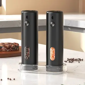 Electric Salt & Pepper Grinder Set, Rechargeable Automatic Peppermill, Adjustable Coarseness, Easy Fill, LED Light, Home Kitchen