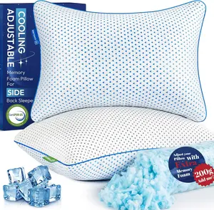 Cooling Gel Memory Foam Pillows Queen Size Set of 2 for Sleeping,Bamboo Rayon Adjustable Firm Shredded Foam Bed Pillows 2 Pack for Side, Back, Stomach