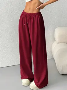 Women's Casual Loose-Fitting Wide-Leg Pants, Elastic Waist Pure Color Sportswear, Comfortable Long Trousers for Daily Wear