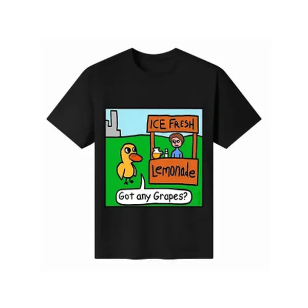 Women's Cotton Graphic T-Shirt, Casual Short Sleeve Round Neck with Funny "Got Any Grapes?" Duck Meme Print, Shortsleeve