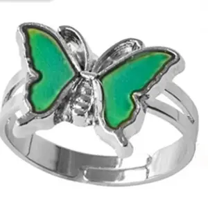 Butterfly color changing mood ring with adjustable band, color, charts, and ring box