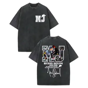 Vintage Washed Michael Jackson Graphic Cotton T-Shirt Men Women Harajuku Rock Streetwear Casual Short Sleeve Oversized Tee