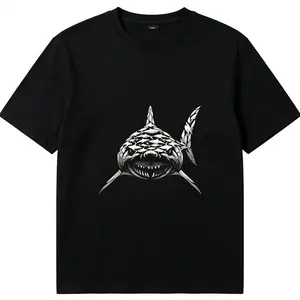 Great White Shark Optical Illusion T-Shirt - Artistic Small Fish Collage Graphic Tee, Cool Deep Sea Predator Shirt, Premium 180g Heavy Cotton Streetwear