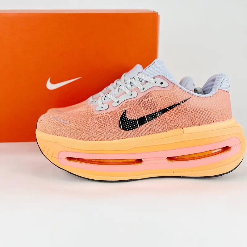 Orange‑Pink Woven Mesh Low‑Top Running Sneakers, Breathable Mesh Upper, Dual Air Cushion Midsole, Elevated Thick‑Sole Silhouette, Unisex Daily Training Footwear