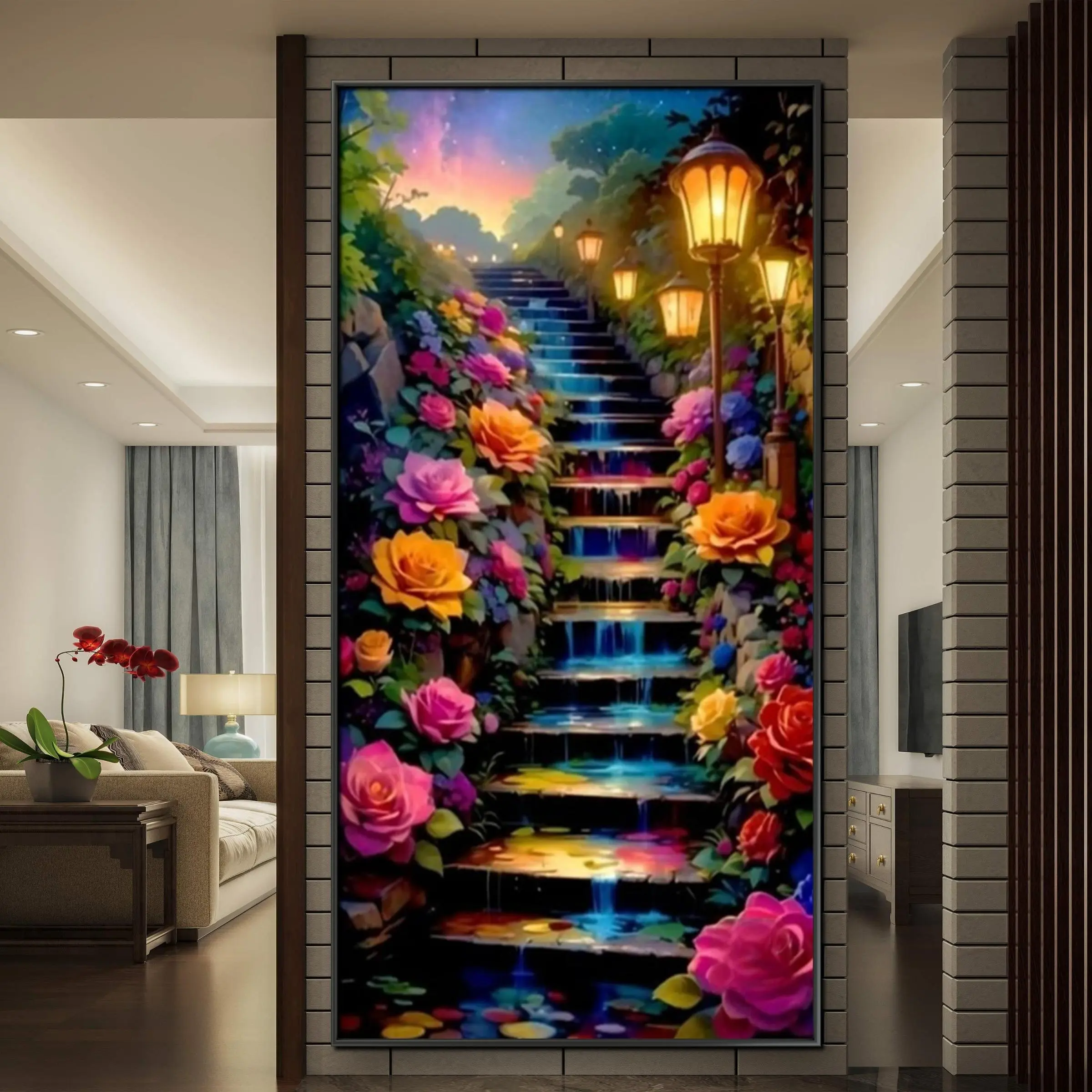 Flower & Staircase Pattern DIY Diamond Arts Colorful Painting Kit without Frame, 5D DIY Diamond Arts Colorful Painting Kit, Wall Art Decor for Home, Diamond Painting Kits