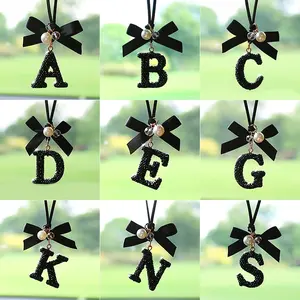 Fashion Bow Car Pendant, Letter Design Rearview Mirror Decoration, Perfect Gift for Holidays & Birthdays, Elegant Auto Accessory