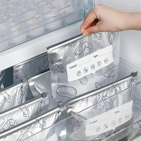 Multi-Size Reusable Stand-Up Aluminum Foil Sealing Storage Bags with Labels, Zipper Locks - 30/60/90 PCS Thick, Airtight, Insulated Various Capacities Kitchen Produce Containers, Ideal Thanksgiving Gift Organiser