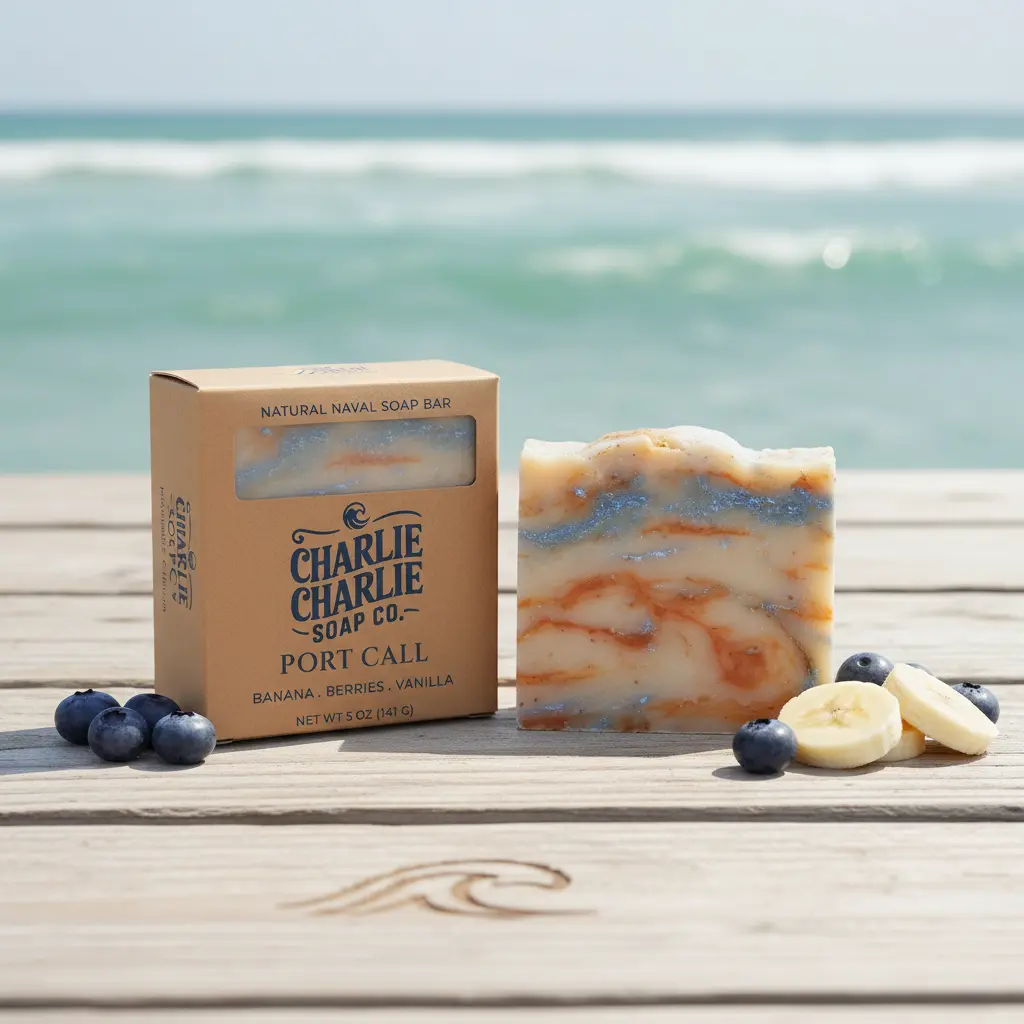 Charlie Charlie Soap Co. Artisan Natural Soap Bar - Saponified Olive Oil, Coconut Oil, Shea-Infused, Banana Berries, Strawberry & Vanilla Dessert Scent, Organic Cream Cleanser for Daily Morning Showers & Quick Getaway Use, Single Bath & Body Care Bar