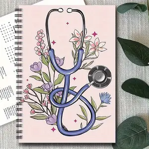 Doctor Themed Spiral Bound Notepad, 1 Count Flower Pattern Notebook, Self-improvement Prompts Journal, Suitable for Gifting to Nurse, Doctor, Friends, Family, Loved Ones