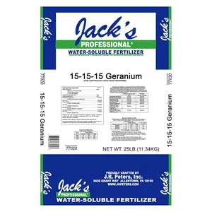 Jack's Professional 15-15-15 Geranium Water-Soluble Fertilizer with Micronutrients for Root Growth and Bud Set in Geraniums Grown in Continuous Liquid Feed Programs, 25lbs