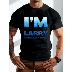 Men's Funny "I'm Larry Doing Larry Things" T-Shirt - Bold Blue Text on Black Retro Graphic Tee with Larry Name Print, Casual Humor Shirt for Casual ttire, Parties & Gifts - Machine Washable Round Neck -Season Fit, Mens T Shirts For Men, Funny Tshirts Men,
