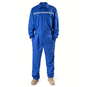 Men's Collared Pocketed Polyester Solid Color Loose-Fitting Work Overall Suit - Breathable, Durable Fabric Basics Workwear Uniform for Spring/Fall Mechanics