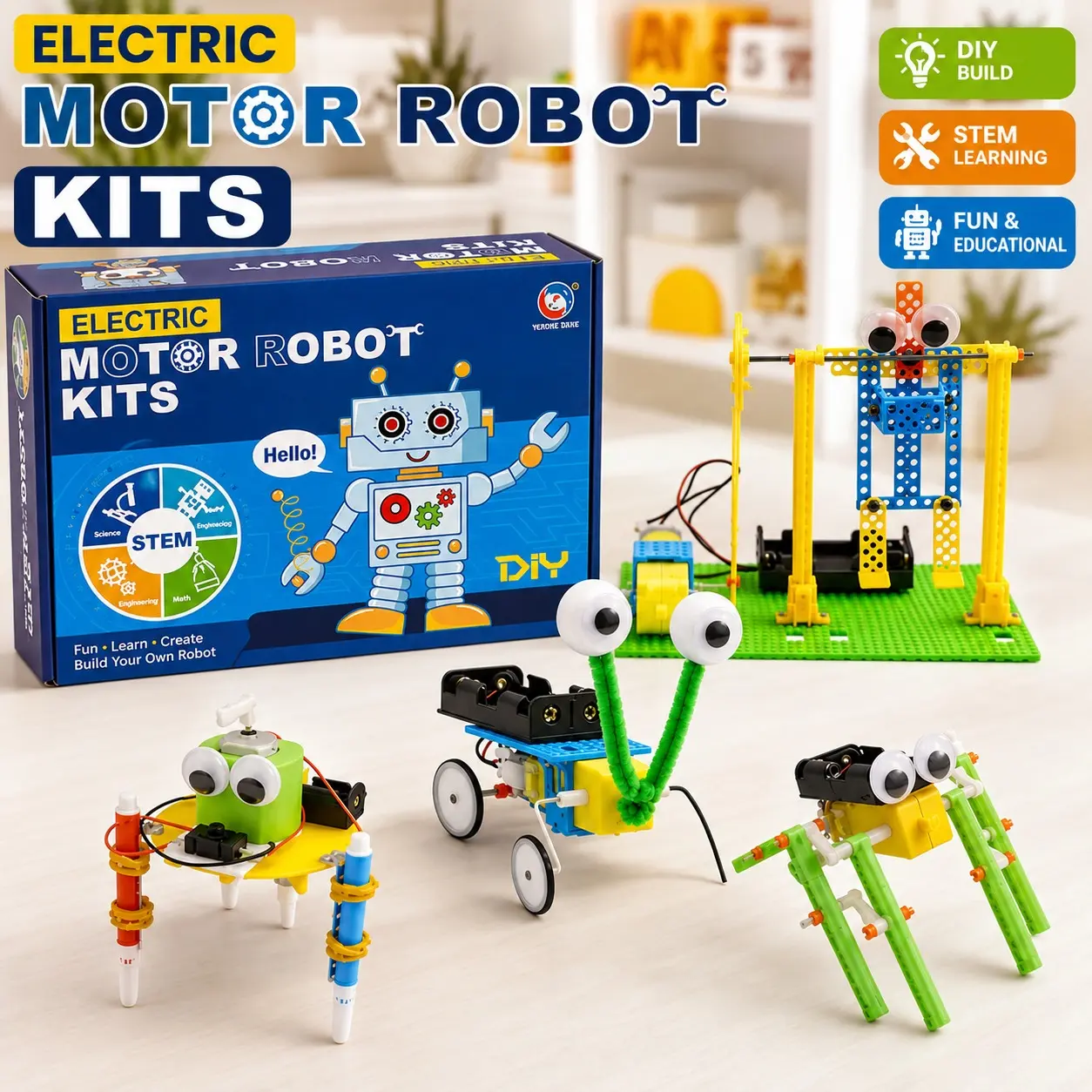 4-in-1 STEM Electric Motor Robot Building Kit, Beginner-Friendly Unisex DIY Educational Engineering Toy, Entertaining Durable Hands-On Gift for 6-12 Years Kids