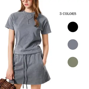 Yimoon Womens Y2k Two Piece Skirt Sets Short Sleeve Summer 2 Piece Outfit Washed Workout Set