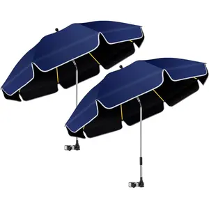 2PACK 48.8 inch Large Beach Umbrella with Clamp Sun Shade for Beach Chair,360 ° Adjustable UV Protection Golf Umbrella with Clip for Outdoor Stroller Wheelchair Camping Chair