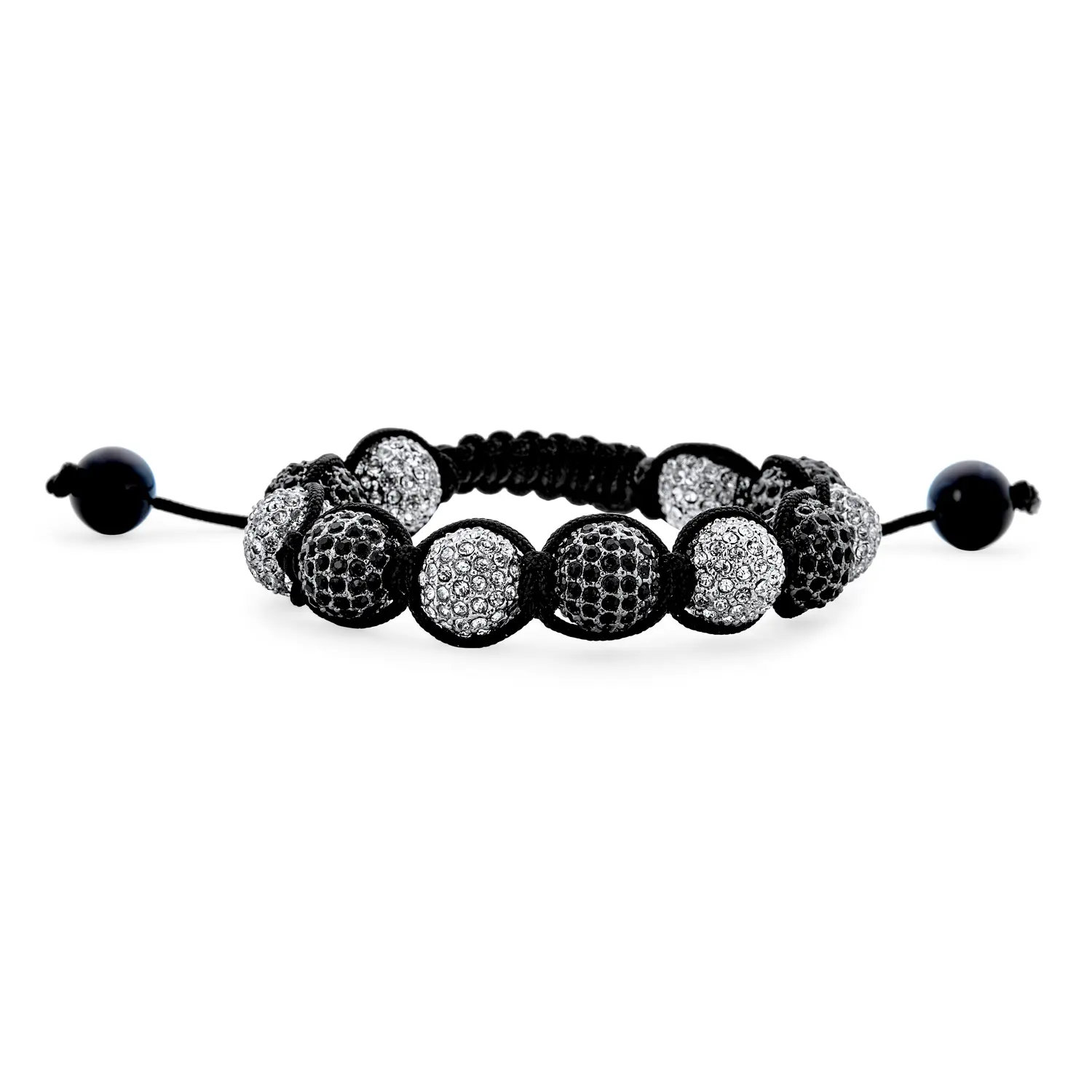 Crystal Ball Shamballa Inspired Bracelet Silver & Gold Plated Black Cord