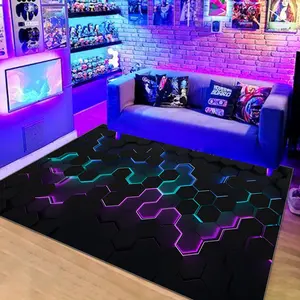 Soft Geometric Gaming Area Rug, 3x5 Feet Carpet for Bedroom & Game Room, Multifunctional Decorative Mat for Fashionable Spaces