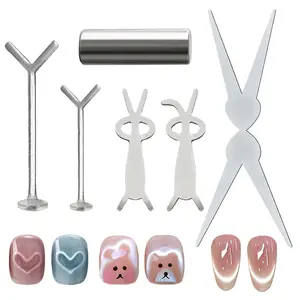 6 Styels Cat Eye Magnet for Nails, Scissor-shaped Heart Shape & Rabbit Shape Magnetic Effect, Cylindrical Double-head Magnetic Sticks, DIY Manicure Kit with Y-Shaped Guide Sticks, Nail Art Tools for Home and Salon Use