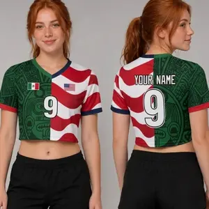 Personalized Half USA Half Mexico crop Top  Jersey, Custom Name Number Shirt, Split Heritage Fan Apparel, Festival Outfit for Women