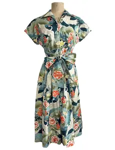 Scout for Loco Lindo Golden Holiday Crane Print Willow Dress