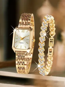 Women's Elegant Roman Numeral Quartz Watch Set, Casual Analog Timepiece with Bracelet, Perfect Gift for All Occasions
